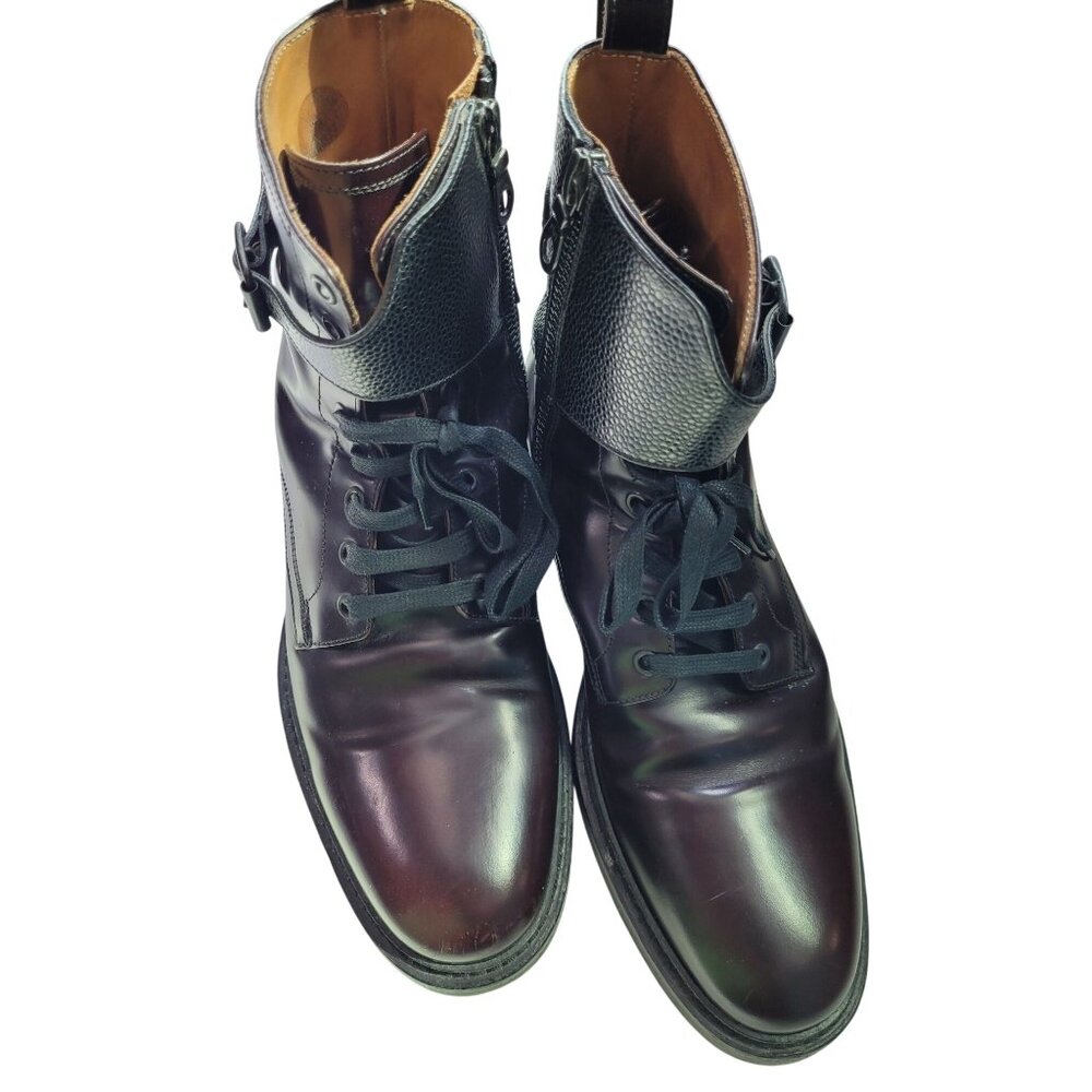 Italian Leather Side Zip Lace-Up Ankle Boots Mens 9 Brown George Brown BILT - Picture 14 of 14